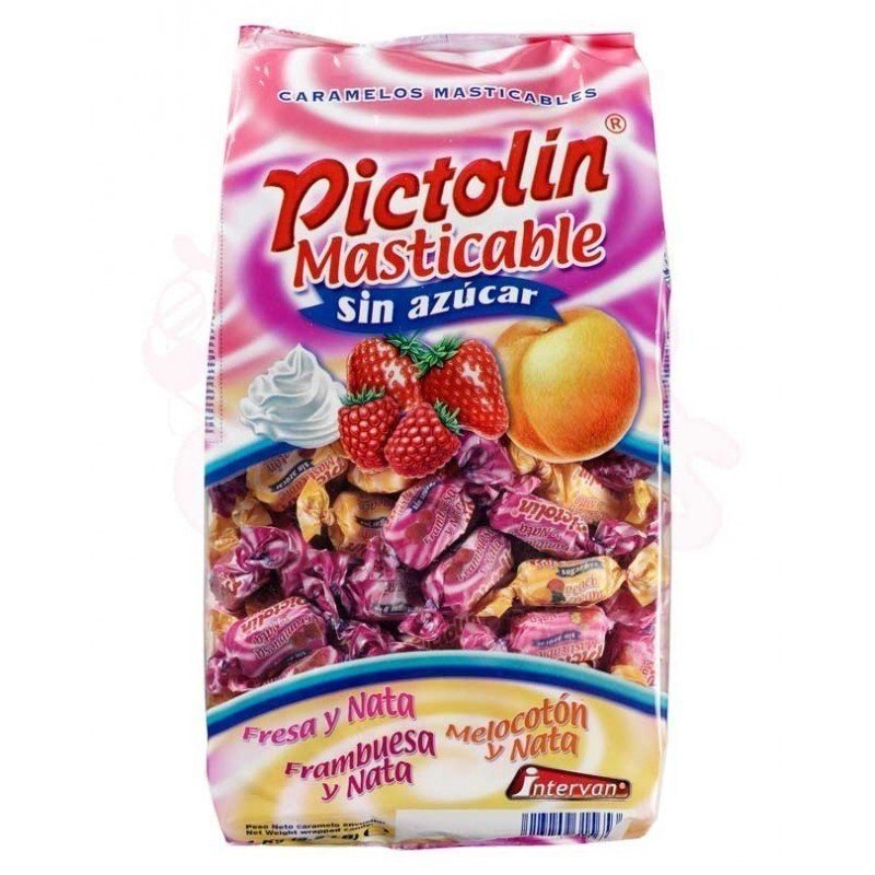 PICTOLIN SIN AZUCAR MASTICABLE FRESA MELOCOTON NATA 1KG. CHUCHES Y DECORACION. PRECIOS DE FABRICA. www.chuchelandiajl.com
