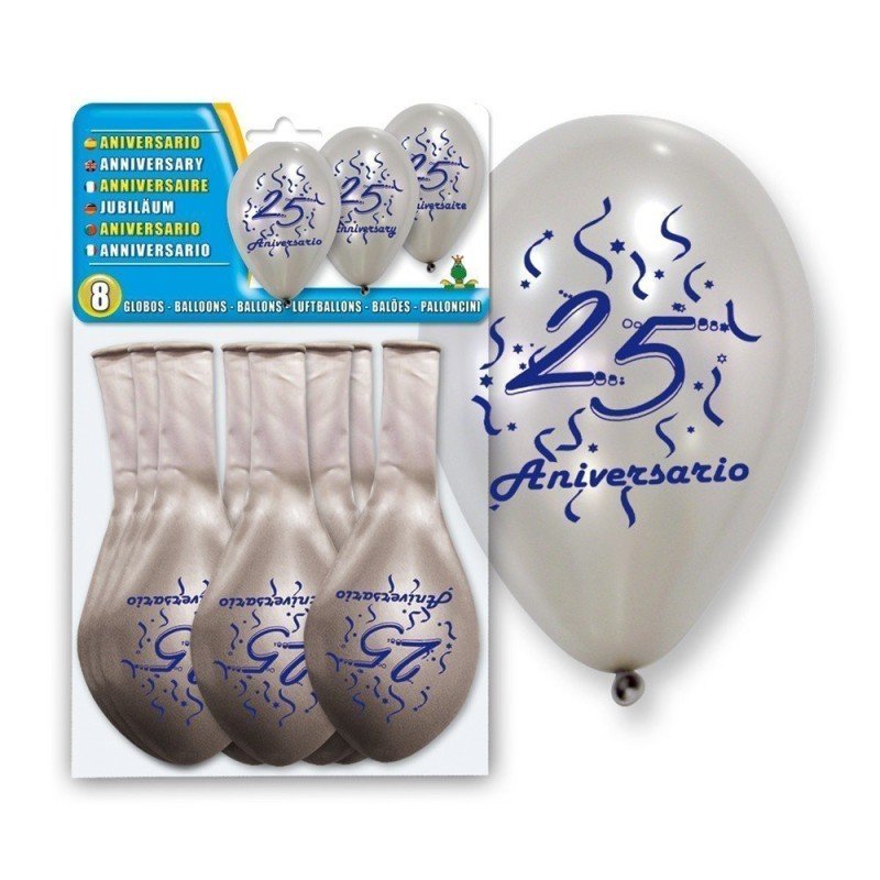 GLOBOS DE LATEX 25 ANIVERSARIO 8UDS. CHUCHES Y DECORACION. PRECIOS DE FABRICA. www.chuchelandiajl.com