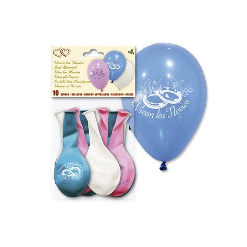 GLOBOS DE LATEX VIVAN LOS NOVIOS 10 UNIDADES. CHUCHES Y DECORACION. PRECIOS DE FABRICA. www.chuchelandiajl.com