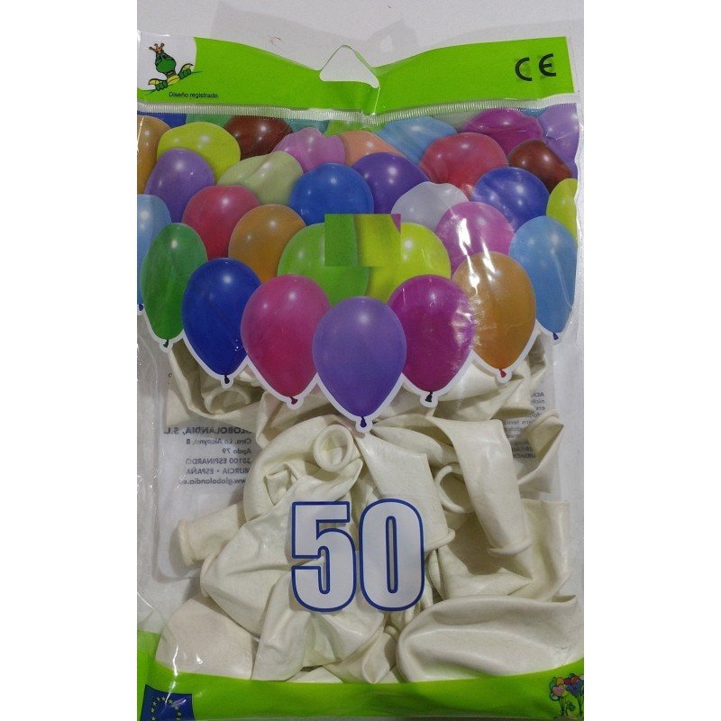 GLOBOS DE COLOR BLANCO BOLSON 50 UDS