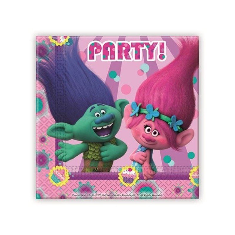 SERVILLETAS TROLLS 20 UNIDADES. CHUCHES Y DECORACION. PRECIOS DE FABRICA. www.chuchelandiajl.com