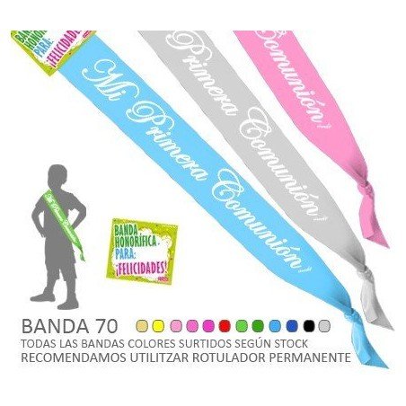 BANDAS HONORIFICAS PRIMERA COMUNION. CHUCHES Y DECORACION. PRECIOS DE FABRICA. www.chuchelandiajl.com