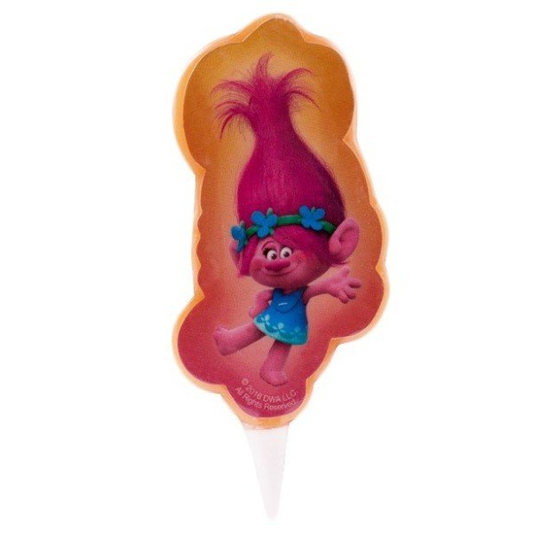 VELA DE CUMPLEAÑOS POPPY TROLLS. CHUCHES Y DECORACION. PRECIOS DE FABRICA. www.chuchelandiajl.com