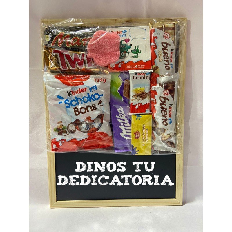 PIZARRA DE CHOCOLATINAS Y DEDICATORIA