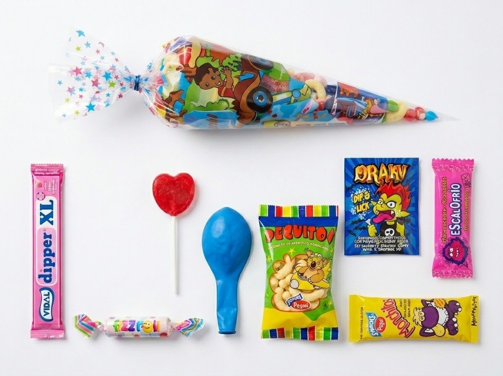 Cartuchito de cumpleaños con sus chuches y aperitivos